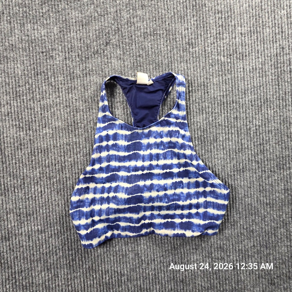 Tory Burch Womens Blue White Tie Dye Racerback High Neck Bikini Swim Top Medium